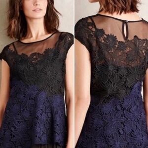 Anthropologie Deletta Garden Guise Sheer Lace Blouse Black And Blue